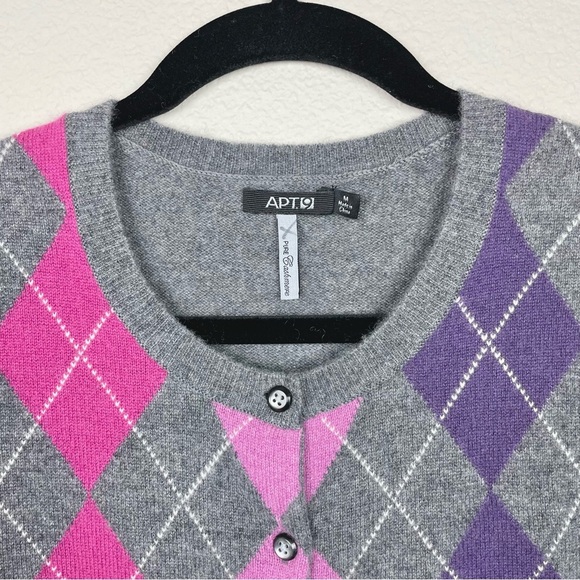 Apt.9 Women's Medium 100% Cashmere Argyle Button Front Cardigan Sweater Academia - Picture 4 of 16